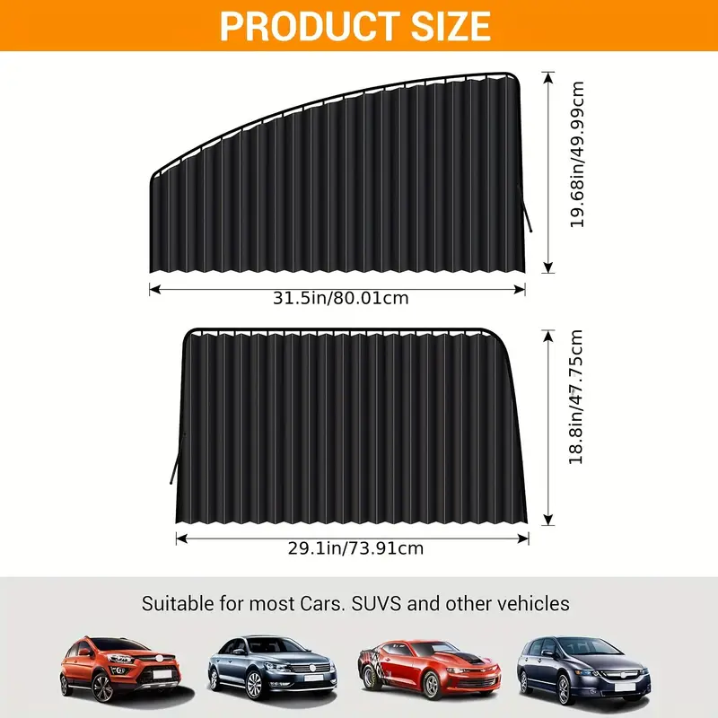 4 Car Sunshades, Window Privacy Protection Curtains, Retractable UV Protection Shades for Car Windows, Sun-Blocking And Heat-Insulating Side Window Shades, Car Curtains.