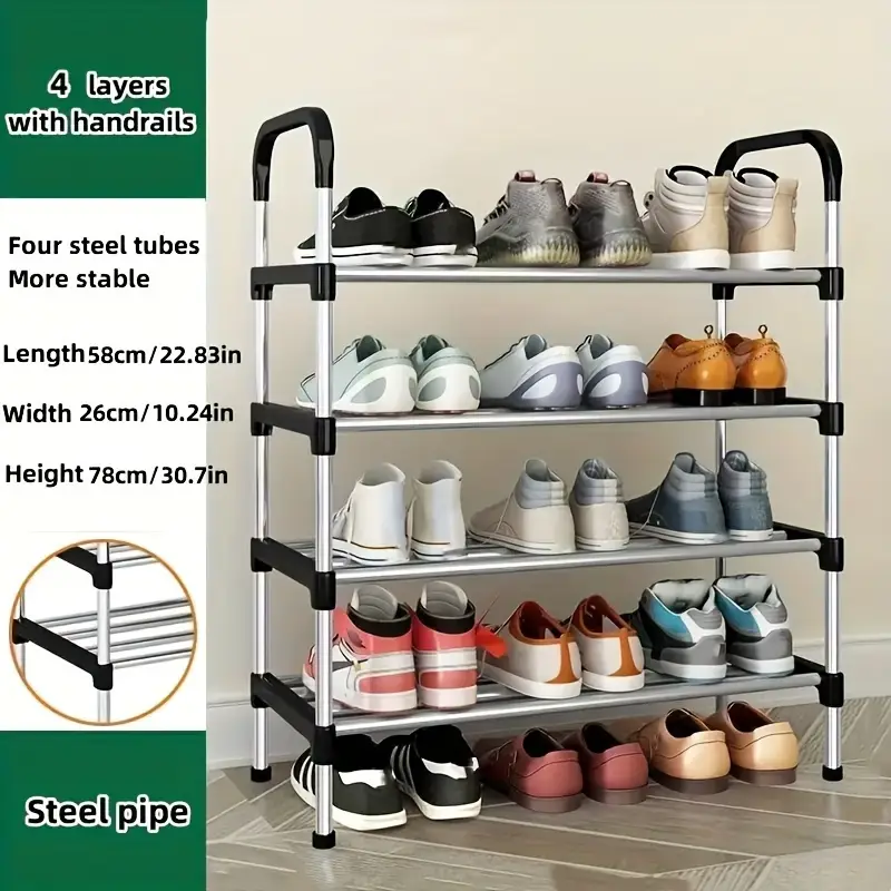 1pc Freestanding Galvanized Steel Pipe Shoe Rack - Multi-Layer, Space-Saving Design for Home & Office Entryway Storage, Easy Assembly, No Tools Required, Rental Property Storage | Spacesaving Rack | Durable Metal Rack, Shoe Storage Organizer