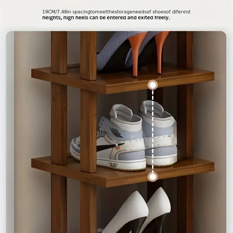 Vertical Bamboo Shoe Rack - A High And Narrow Shoe Rack Manager Suitable For Small Spaces, Used For Bamboo Shoe Racks At Entrances, Wardrobes, Corners, And Doorways