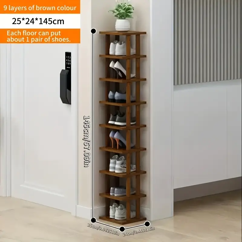 Vertical Bamboo Shoe Rack - A High And Narrow Shoe Rack Manager Suitable For Small Spaces, Used For Bamboo Shoe Racks At Entrances, Wardrobes, Corners, And Doorways