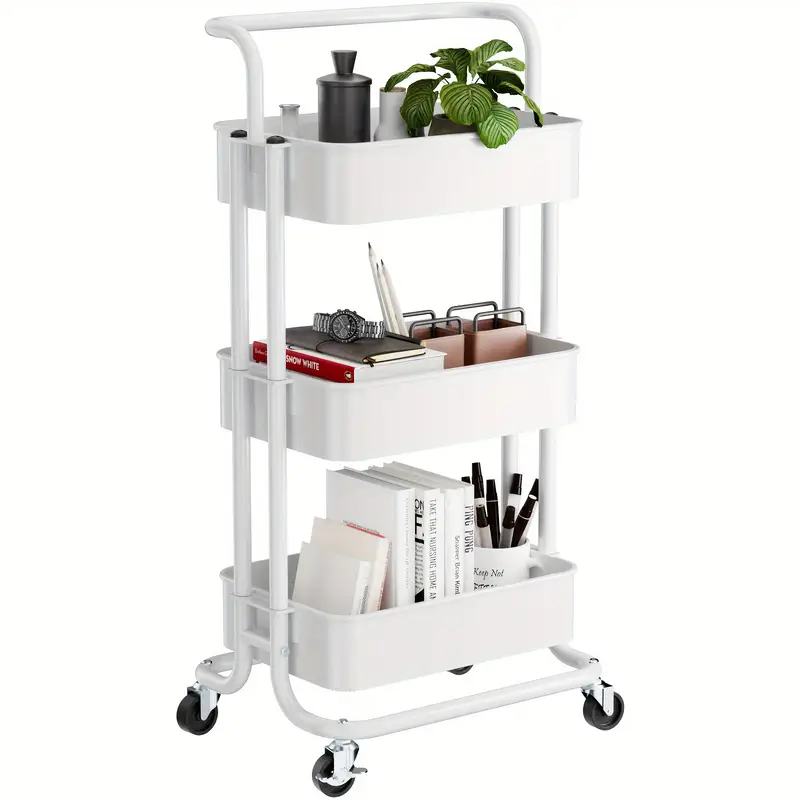 Multi-purpose 3-layer Mobile Storage Trolley, Available In Metal And New Plastic Materials: Storage Rack With Armrests, Mobile Storage Trolley, Mobile Kitchen Storage Rack Suitable For Kitchen, Living Room, Office