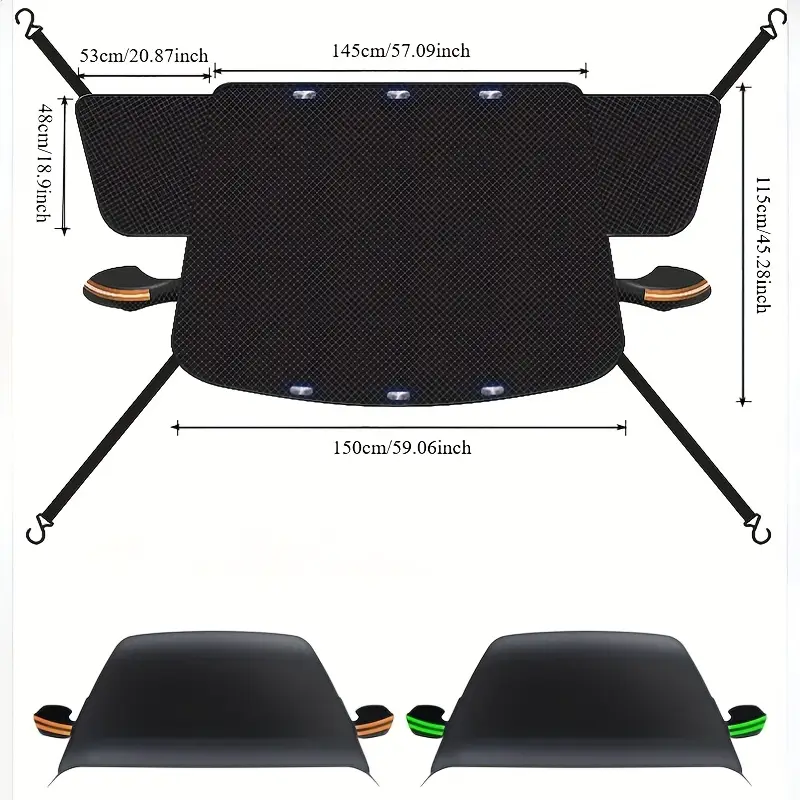 1pc Fit Car Half Cover - Black with Orange & Green Accents, Rainproof & Sun-Blocking, Heat-Insulating, Thick Polyester Front Sunshade - Ideal for All Seasons
