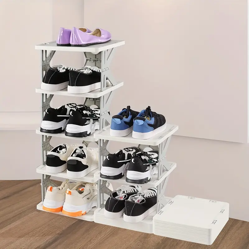 Space-Saving 3/4/5/6-Tier Foldable Shoe Rack Organizer - No Assembly Required, Durable Plastic, Holds Up to 44.09LB, Perfect for Bedroom, Entryway, Closet, Living Room & Hallway - White