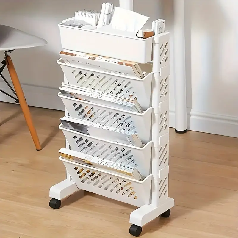 Office And Home Portable Simple Bookshelf Floor Standing Picture Book Rack Book Storage Rack Cart Desk Side Storage Rack, Suitable For Books, Tablets, Classroom, Office, And Home Document Storage