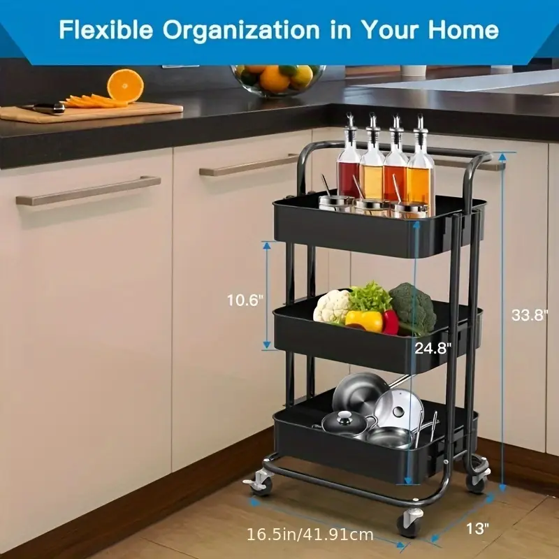 Multi-purpose 3-layer Mobile Storage Trolley, Available In Metal And New Plastic Materials: Storage Rack With Armrests, Mobile Storage Trolley, Mobile Kitchen Storage Rack Suitable For Kitchen, Living Room, Office