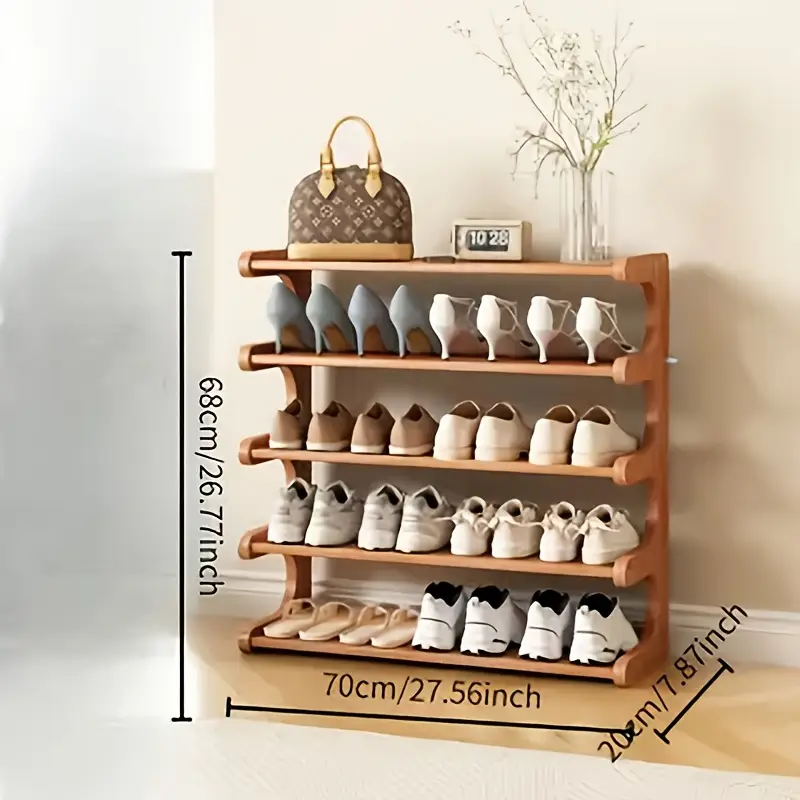 1pc Save Space Bamboo Shoe Rack-Multi-Layer Freestanding Storage Rack, Wood Grain Finish Is Suitable for Dormitory and Entrance, Easy to Assemble, Brown