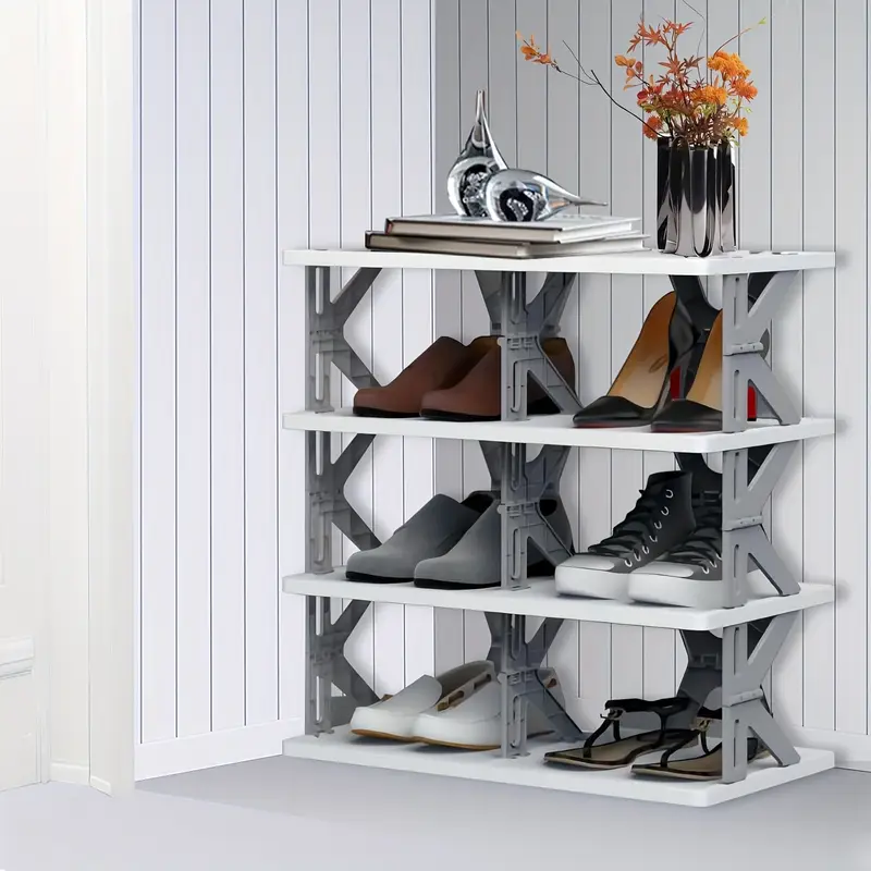 Space-Saving 3/4/5/6-Tier Foldable Shoe Rack Organizer - No Assembly Required, Durable Plastic, Holds Up to 44.09LB, Perfect for Bedroom, Entryway, Closet, Living Room & Hallway - White