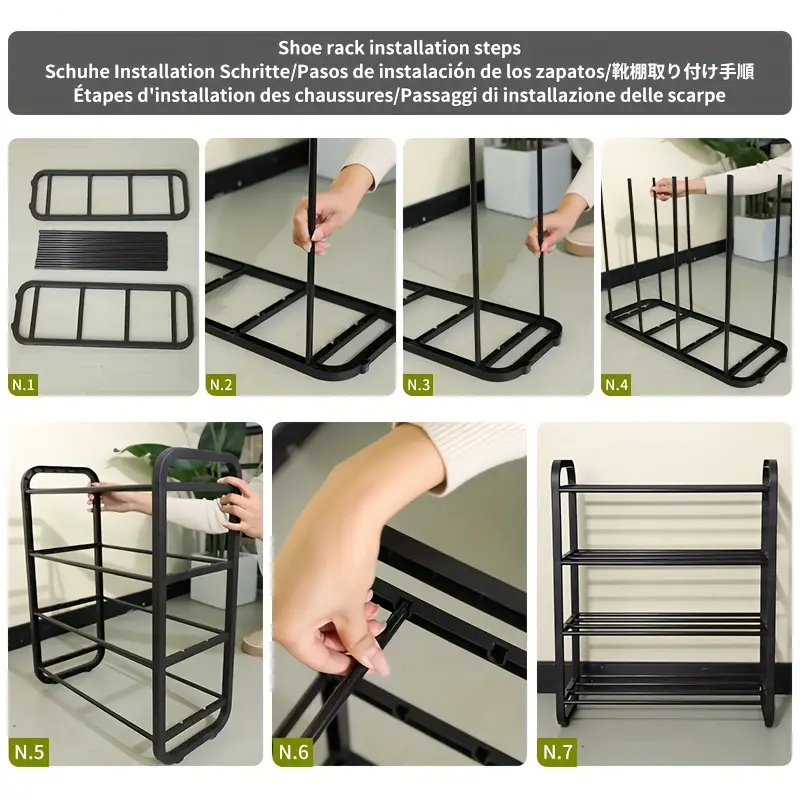 1pc 4/5Tier Multifunctional Shoe Organizer Rack, Space Saving, Easy to Assemble, Suitable for Entrance, Foyer And Corridor Independent Shoe Rack - Black/White - Floor Storage Rack