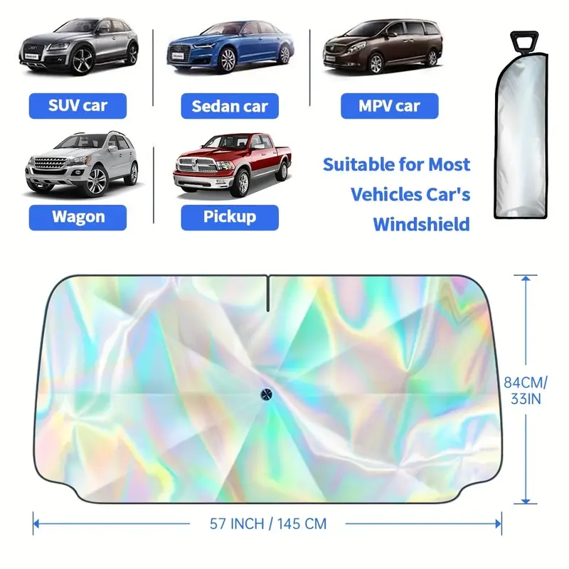 2024 Windshield Sun Shade, Iridescent Foldable Car Umbrella With 360° Rotating Shaft, Scratch-Free Front Windshield Protector For Sedans, SUVs, Wagons & Pickups - Ultimate UV Sun Blocker