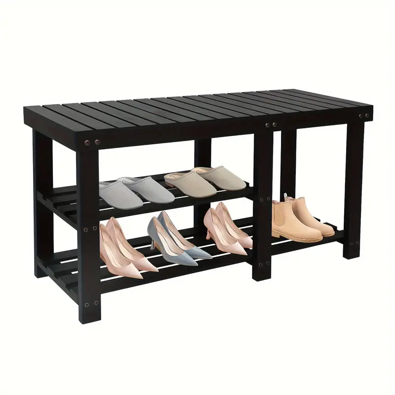 Shoe Rack Bench, 3-Tier Wood Shoe Bench With Boot Organizer, Free Standing Shoe Racks Bench, Storage Shoe Shelf For Entryway Hallway Bedroom, Balcony