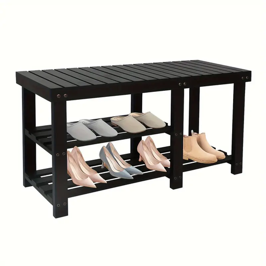 Shoe Rack Bench, 3-Tier Wood Shoe Bench With Boot Organizer, Free Standing Shoe Racks Bench, Storage Shoe Shelf For Entryway Hallway Bedroom, Balcony