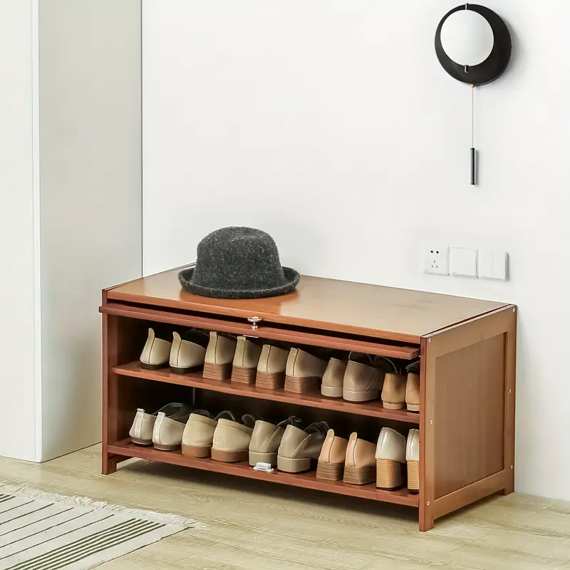 Bamboo Shoe Storage with Flip Doors Free Standing Shoes Shelf Organize for 6-10 Pairs for Entryway Hallway Bedroom Living Room