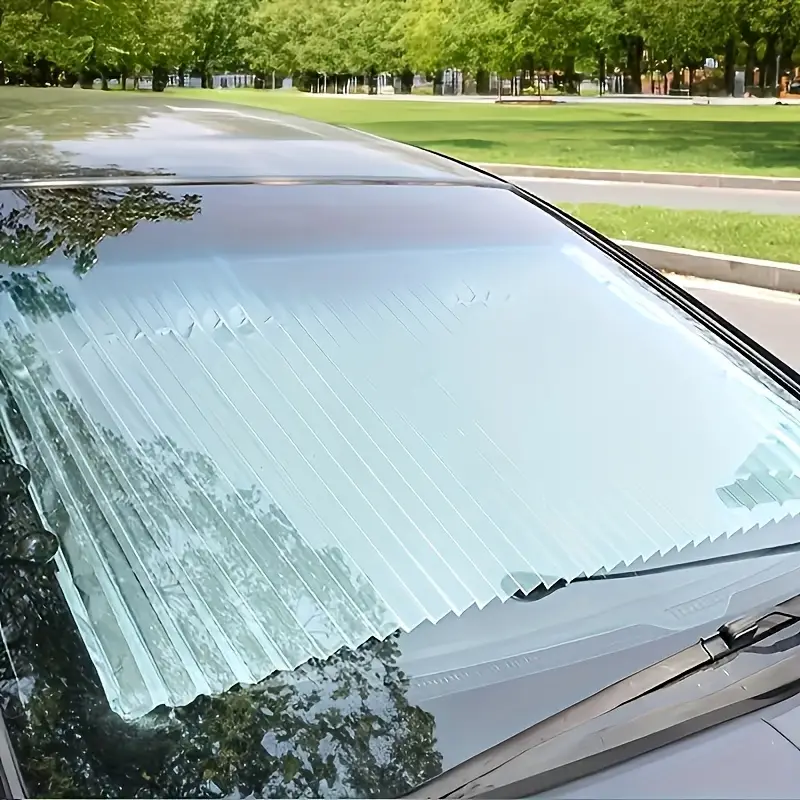 1pc Automatic Retractable Folding Sunshade - UV Resistant, Heat-Insulating, Aluminum Material, Easy Stick-On Installation, Blackout Curtain For Front Window, Car Sunshade Windshield Foldable