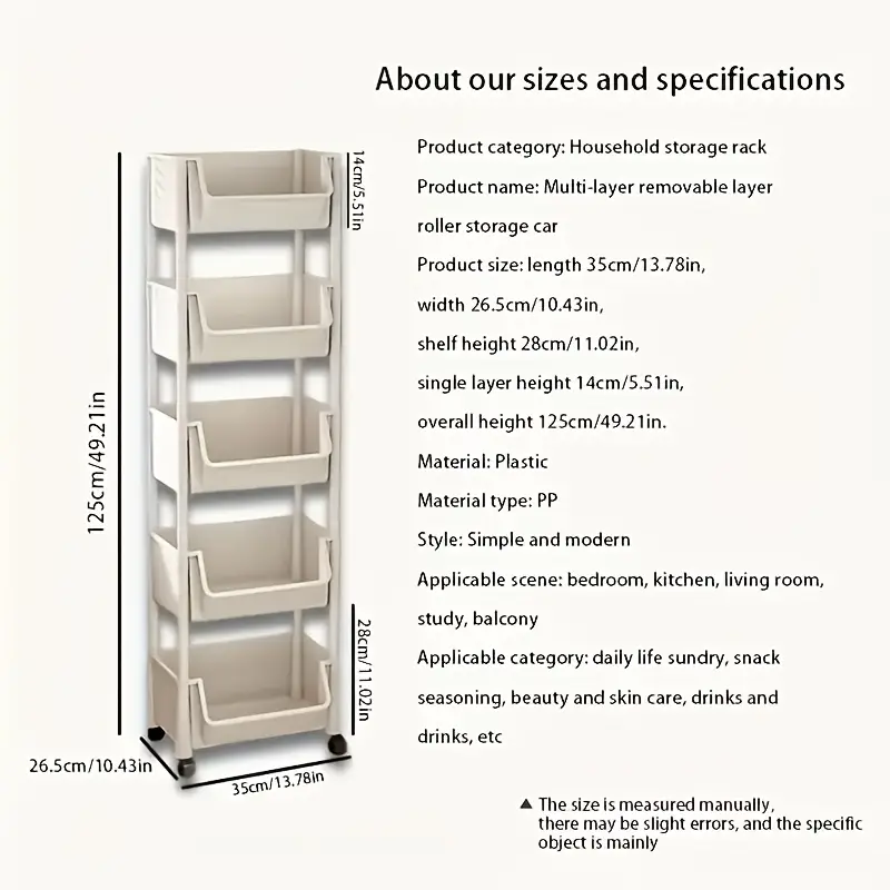 1pc/5 Layer Storage Shelf, Non-Electric, Wheel-Based Mobile Shelf For Optimal Storage Racks In Living Room, Bedroom, Dormitory, Office, Garage Space, Utility Shelves