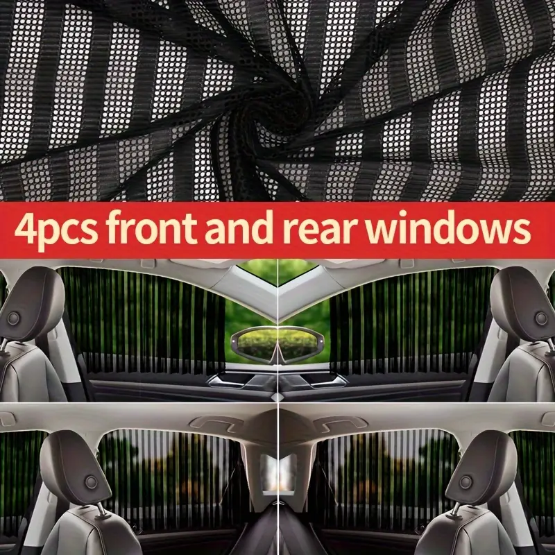 4pcs Ultimate Sun Protection Car Window Shades - Breathable Mesh, UV Protection for Front & Rear Windows, Fits Most Cars