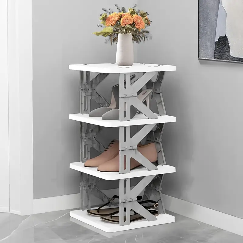 Space-Saving 3/4/5/6-Tier Foldable Shoe Rack Organizer - No Assembly Required, Durable Plastic, Holds Up to 44.09LB, Perfect for Bedroom, Entryway, Closet, Living Room & Hallway - White