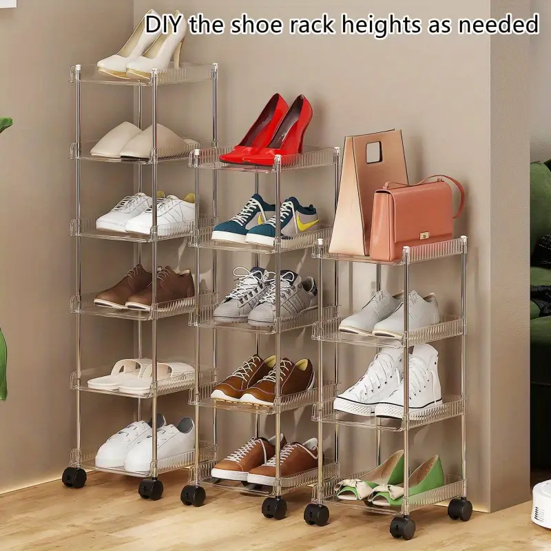 6-Tier Space-Saving Shoe Rack with Wheels – Slim Freestanding Organizer for Entryway, Closet & Dorm – Portable Wooden Shelf for Sneakers, Boots & Heels – Easy Assembly, Maximizes Vertical Storage, Dorm Shoe Shelf | Organized Shoe Display | Wooden Shoe Rac