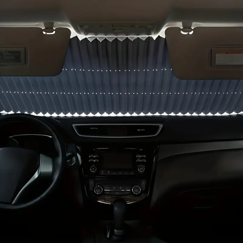 1pc Automatic Retractable Folding Sunshade - UV Resistant, Heat-Insulating, Aluminum Material, Easy Stick-On Installation, Blackout Curtain For Front Window, Car Sunshade Windshield Foldable