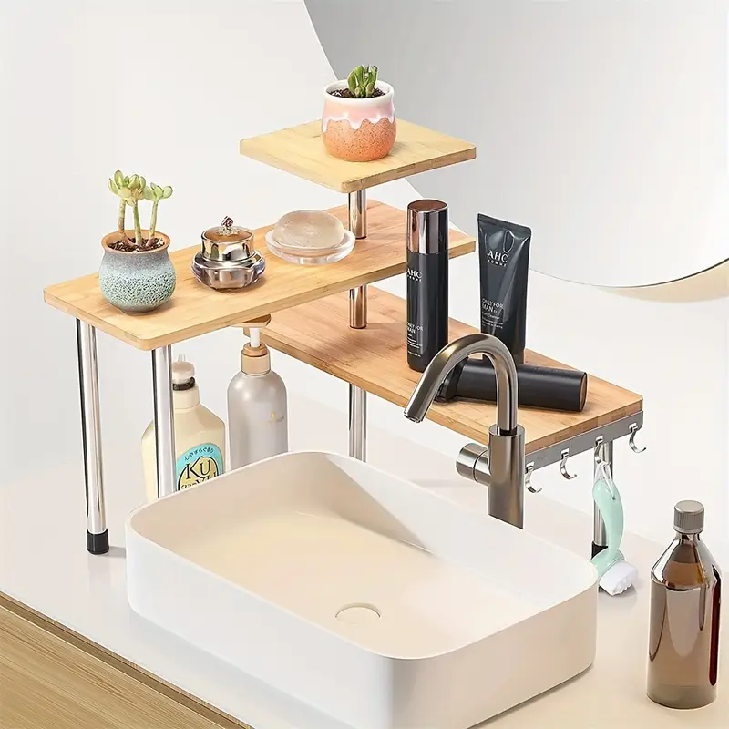1pc Triple Wooden Shelf - Countertop Storage Shelf, Removable Corner Storage Shelf for Kitchen, Bathroom, Spice Rack, Coffee Area, Above the Sink, Dresser Make the most of your space