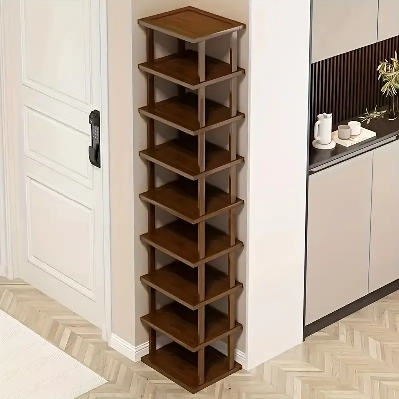 Vertical Bamboo Shoe Rack - A High And Narrow Shoe Rack Manager Suitable For Small Spaces, Used For Bamboo Shoe Racks At Entrances, Wardrobes, Corners, And Doorways