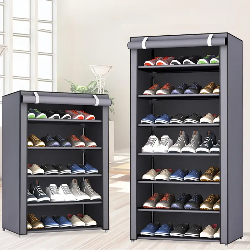 Versatile 6/8/10-Tier Shoe Organizer with Dustproof Cover - Easy Assembly, Portable Storage for 27-35 Pairs of Sneakers, High Heels & Boots - Ideal for Entryway