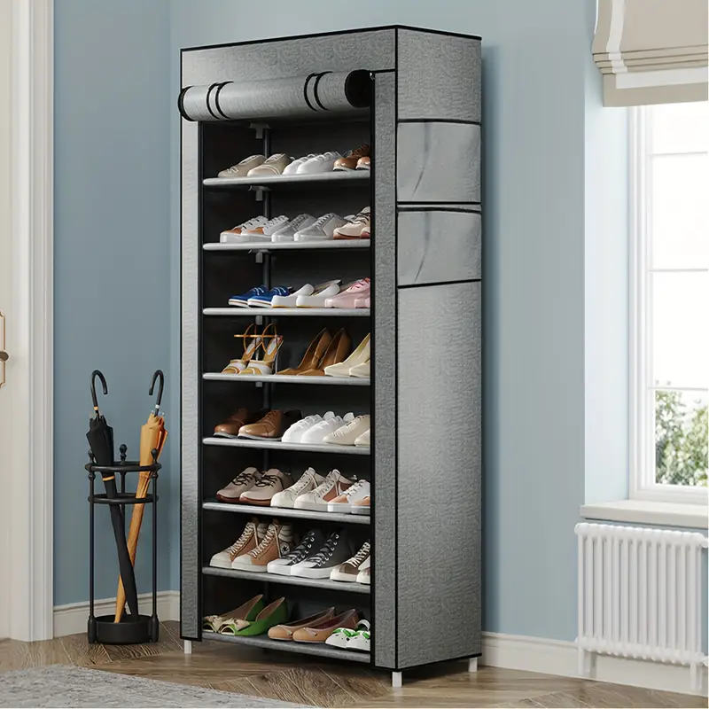 Versatile 6/8/10-Tier Shoe Organizer with Dustproof Cover - Easy Assembly, Portable Storage for 27-35 Pairs of Sneakers, High Heels & Boots - Ideal for Entryway