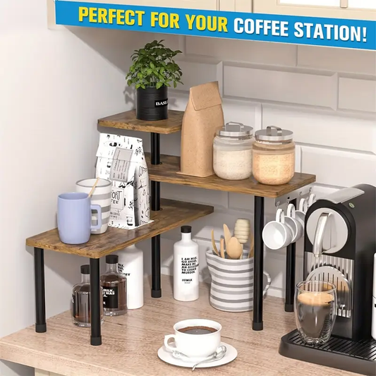 1pc Triple Wooden Shelf - Countertop Storage Shelf, Removable Corner Storage Shelf for Kitchen, Bathroom, Spice Rack, Coffee Area, Above the Sink, Dresser Make the most of your space