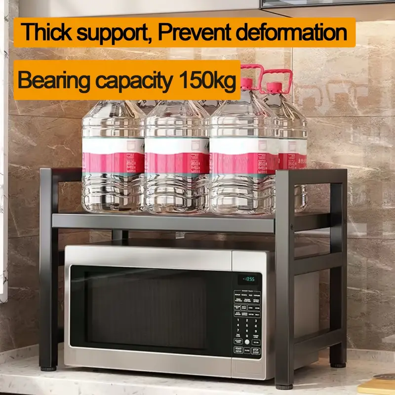 1 Piece Adjustable Metal Kitchen Rack, Microwave Holder, Expandable, Multifunctional Storage Rack for Microwave, Fruit And Vegetable Storage, Black