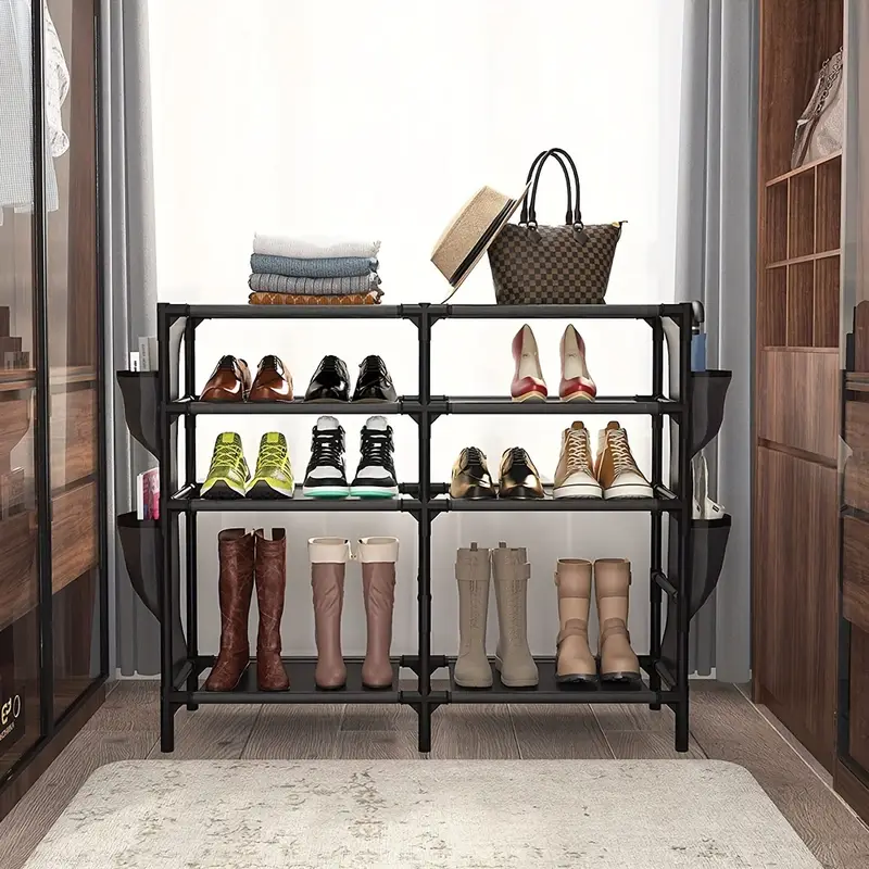 Shoe Rack with Pockets, 5-Tier Shoe Boots Organizer Freestanding Shoe Shelf for Entryway Bedroom