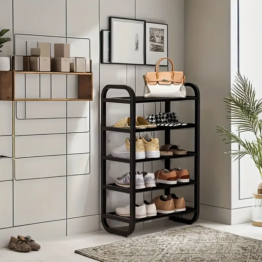 1pc 4/5Tier Multifunctional Shoe Organizer Rack, Space Saving, Easy to Assemble, Suitable for Entrance, Foyer And Corridor Independent Shoe Rack - Black/White - Floor Storage Rack
