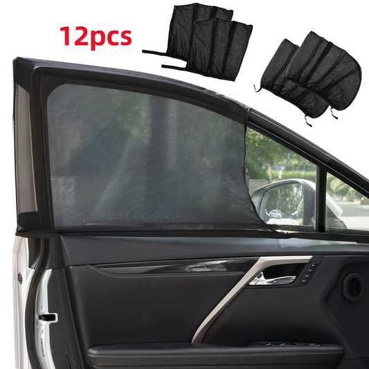 12pcs Universal Car Sun Shade Front & Rear Side Window Screen Cover Visor Screen Shield Sun Mesh Blind UV Protector Sunshade Truck Breathable Screen Cover Sunshade