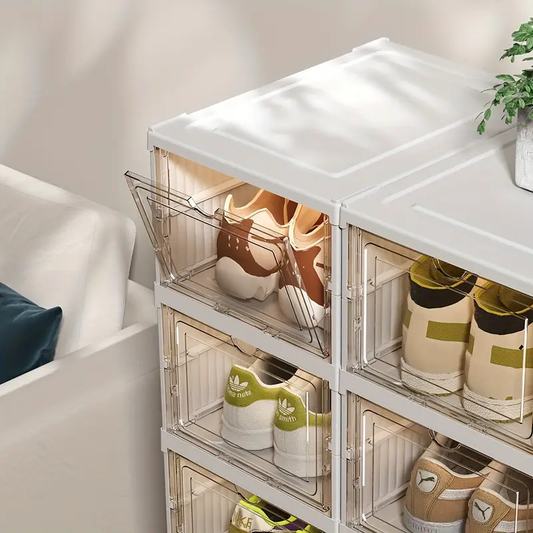 6-Layer Foldable Shoe Box Foldable Shoe Rack Collapsible Storage Box Size Up To15, Free Standing Bins Stackable Plastic Tote with Lids Organizing Installation Free Clear Dustproof 6 Layers, Closet Organization Systems, Closet Organizers And Storage