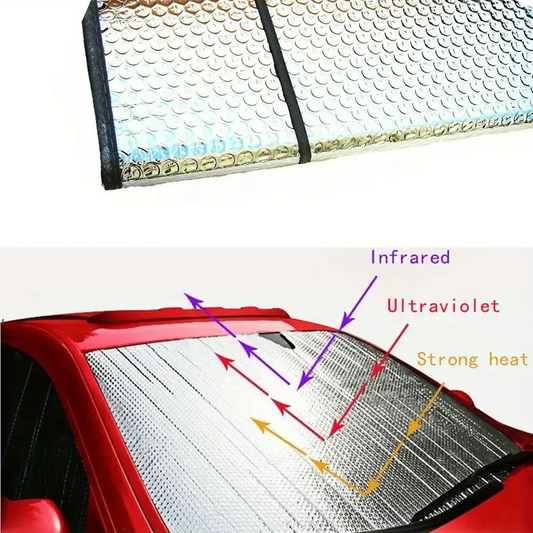 A Car Windshield Sunshade: The Front Window Can Be Folded Sunshade - To Prevent Ultraviolet Rays And Reduce The Temperature Inside The Car, Suitable For Most Vehicles.