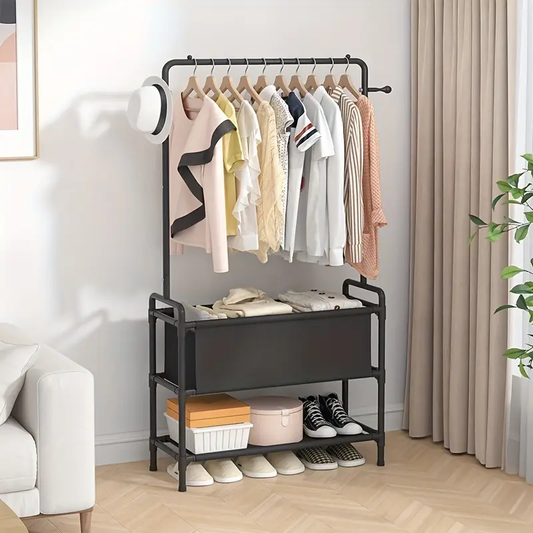 1pc Clothing Rack With Storage Bag, 3-in-1 Garment Rack, Non-woven Shelves For Shoes, Clothes Rack For Bedroom, Hallway, Entryway