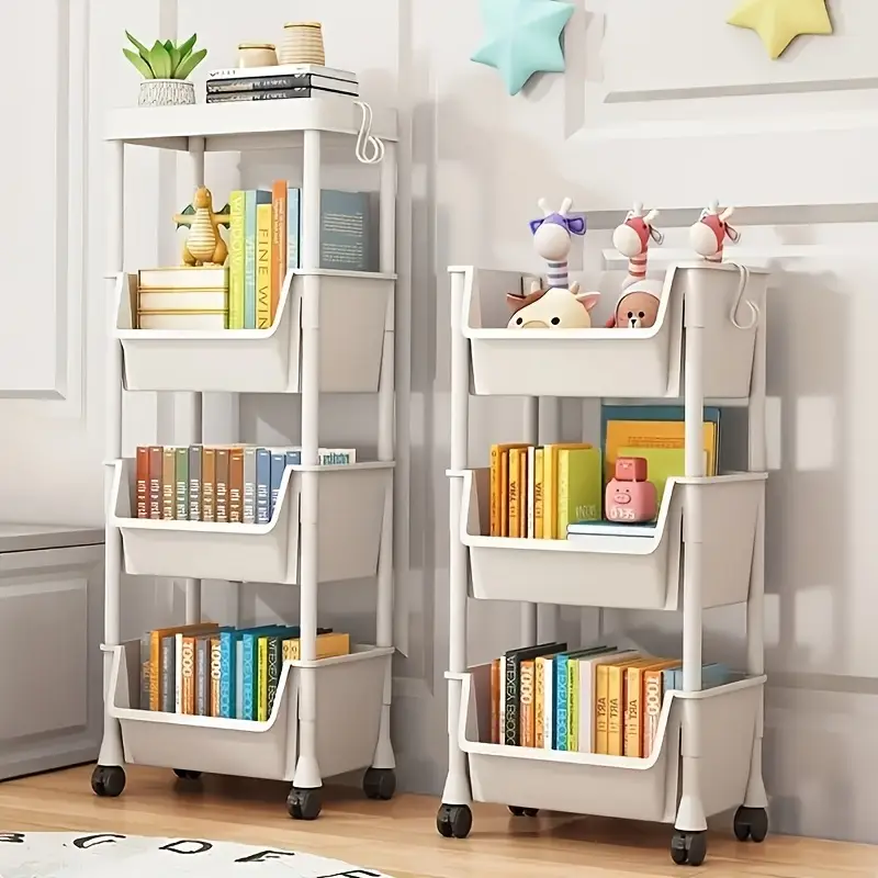 1pc/5 Layer  Storage Shelf, Non-Electric, Wheel-Based Mobile Shelf For Optimal Storage Racks In Living Room, Bedroom, Dormitory, Office, Garage Space, Utility Shelves
