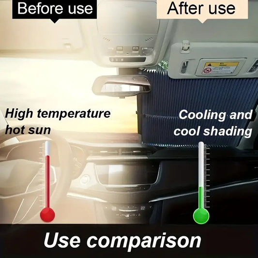 1pc Automatic Retractable Folding Sunshade - UV Resistant, Heat-Insulating, Aluminum Material, Easy Stick-On Installation, Blackout Curtain For Front Window, Car Sunshade Windshield Foldable