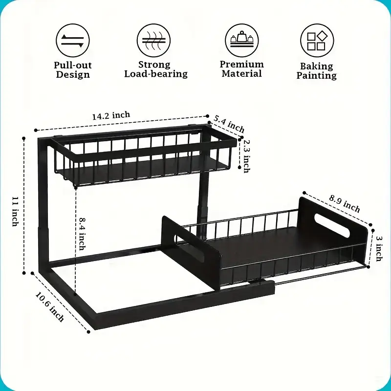 Under Sink Organizer, Pull Out Cabinet Organizer 2 Tier Slide Out Sink Shelf Cabinet Storage Shelves, Under Sink Storage for Kitchen Bathroom Cabinet