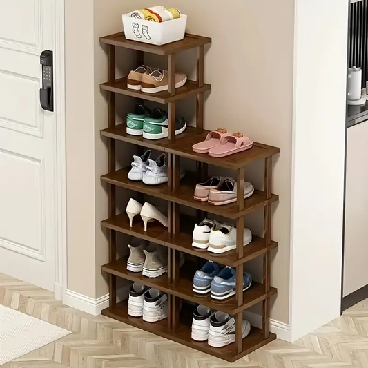 Vertical Bamboo Shoe Rack - A High And Narrow Shoe Rack Manager Suitable For Small Spaces, Used For Bamboo Shoe Racks At Entrances, Wardrobes, Corners, And Doorways