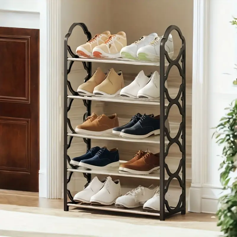 1pc Five Story Simple Vertical Shoe Rack, 8.6mm Metal Steel Pipe And Thickened Plastic Side Panel, Toiletries Storage Rack, Living Room, Bathroom, Bedroom, Lobby, Dormitory Scattered Item Storage Shoe Rack, Easy To Install, Portable