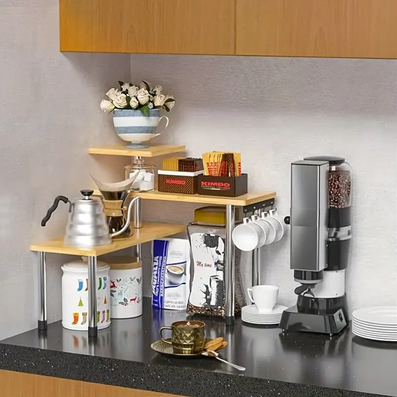 1pc Triple Wooden Shelf - Countertop Storage Shelf, Removable Corner Storage Shelf for Kitchen, Bathroom, Spice Rack, Coffee Area, Above the Sink, Dresser Make the most of your space