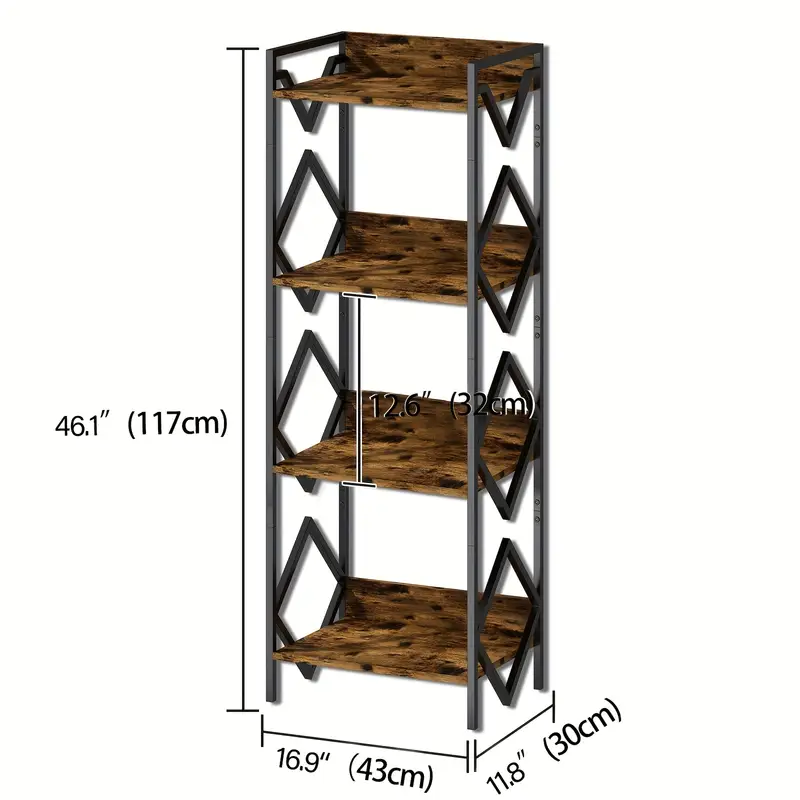 Modern Minimalist 3-Tier Black Metal Bookshelf with Wood Accents - Space-Saving Design for Office, Living Room, Bedroom - Holds Books, Plants, and Decor - Sturdy Support & Easy Assembly, Bookshelf Decorations, Standing Shelf
