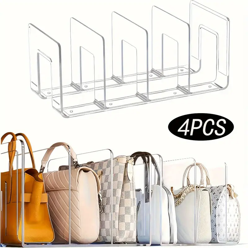 4-Tier Clear Acrylic Organizer for Purses, Handbags & Books - Multi-Purpose Desktop Storage Rack with 4 Sections for Neat Organization, Utility Racks