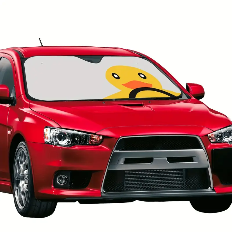Cute Duck Car Windshield Sun Shade - Heat Shield Visor for Jeep & SUV - Scratch-Proof Aluminum Bubble Material Windshield Cover with Storage Straps - 27.5x51 Inch