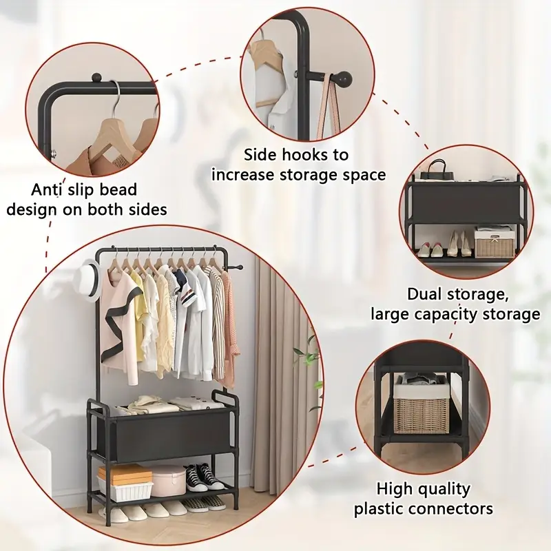 1pc Clothing Rack With Storage Bag, 3-in-1 Garment Rack, Non-woven Shelves For Shoes, Clothes Rack For Bedroom, Hallway, Entryway