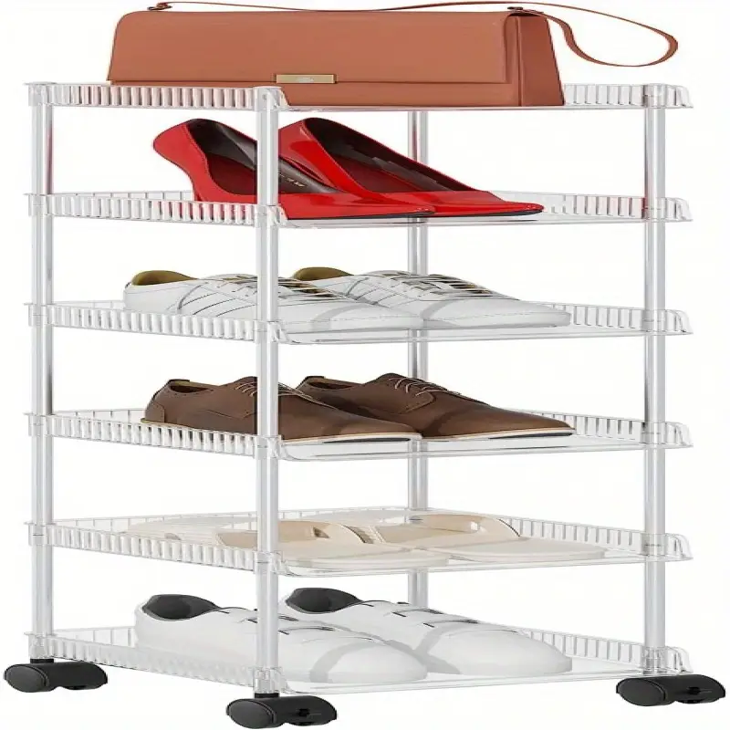 6-Tier Space-Saving Shoe Rack with Wheels – Slim Freestanding Organizer for Entryway, Closet & Dorm – Portable Wooden Shelf for Sneakers, Boots & Heels – Easy Assembly, Maximizes Vertical Storage, Dorm Shoe Shelf | Organized Shoe Display | Wooden Shoe Rac