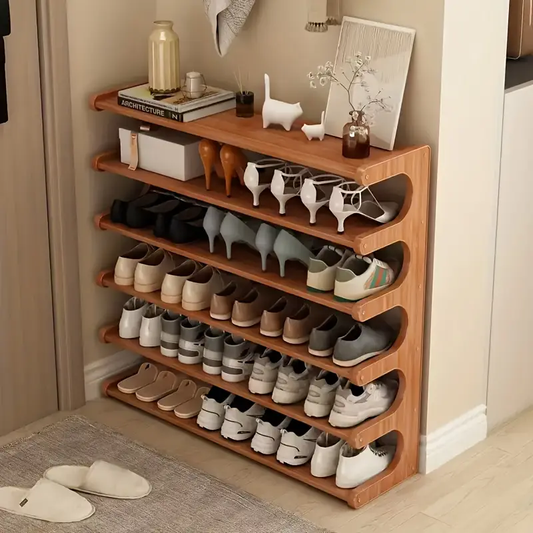 1pc Save Space Bamboo Shoe Rack-Multi-Layer Freestanding Storage Rack, Wood Grain Finish Is Suitable for Dormitory and Entrance, Easy to Assemble, Brown