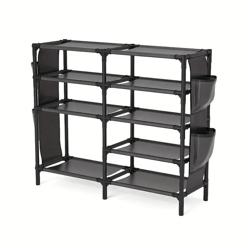 Shoe Rack with Pockets, 5-Tier Shoe Boots Organizer Freestanding Shoe Shelf for Entryway Bedroom