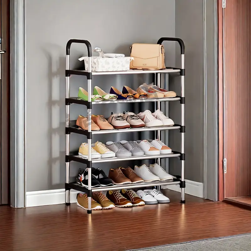 1pc Freestanding Galvanized Steel Pipe Shoe Rack - Multi-Layer, Space-Saving Design for Home & Office Entryway Storage, Easy Assembly, No Tools Required, Rental Property Storage | Spacesaving Rack | Durable Metal Rack, Shoe Storage Organizer