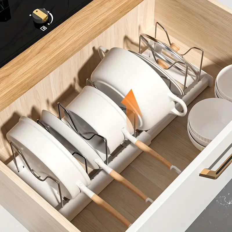 1pc Adjustable Multi-Purpose Pot Organizer Rack For Kitchen Cabinet - Expandable Pots And Pans Organizer With Adjustable Dividers - Home Kitchen Accessories For Easy Storage And Organization