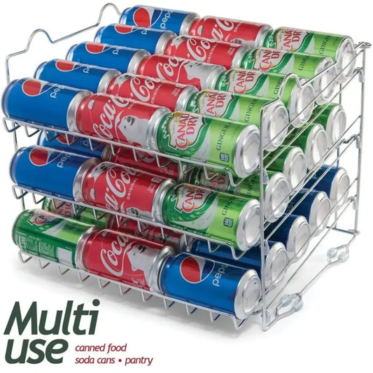 Stackable Pantry Can Organizer - 3-Tier Soda Can Organizer - Multifunctional Chrome-Finish Can Rack Organizer for Up to 36 Cans - For Pantry, Kitchen Cabinet, Countertop, Under Sink - 17x13x13